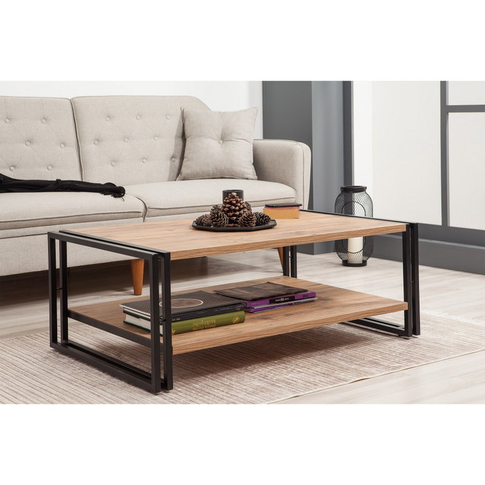 Hanah Home Cosmo Rectus Mesa de Centro Industrial 110x70x40 cm Tablero Melamina Pino Atlántico y Negro